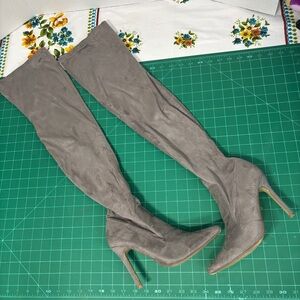 Revamped Women’s 7 Grey Over-the-Knee Stiletto Boots Thigh-High Heels